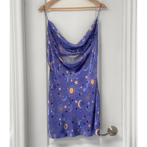 Zara - Whimsigoth Celestial Sun & Moon - Satin Effect Mini Dress Blues/Purple - Picture 8 of 13
